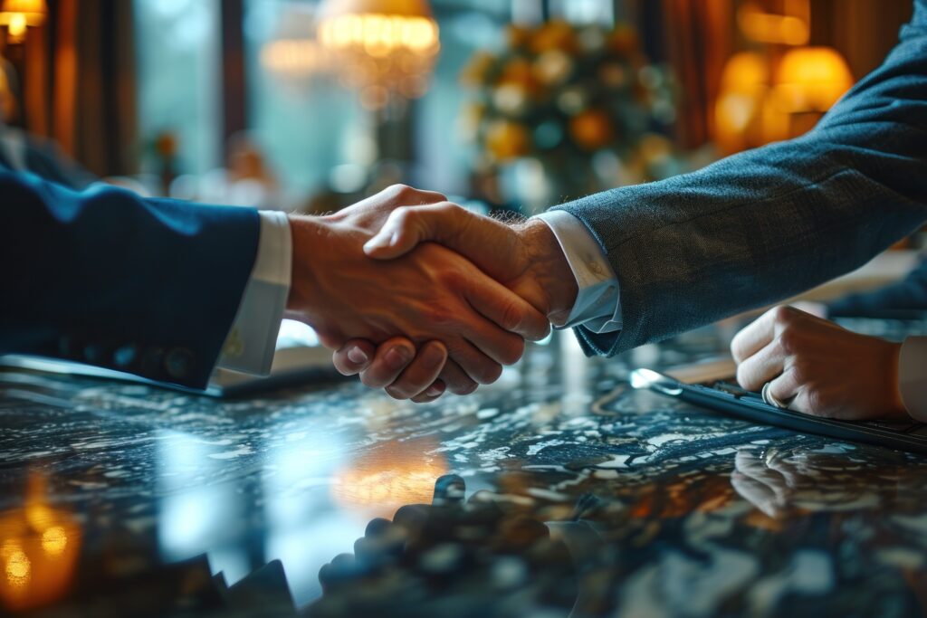 business agreement sealed with a handshake, business meeting ima